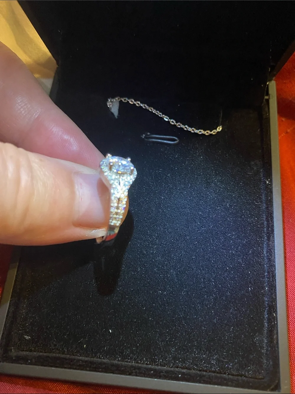 Moissanite Sterling Silver Halo Engagement Ring in Silver